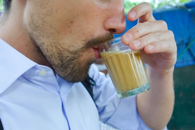 Zach drinking chai