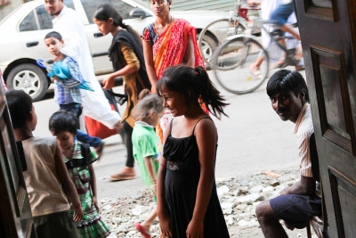 Children waiting for meat